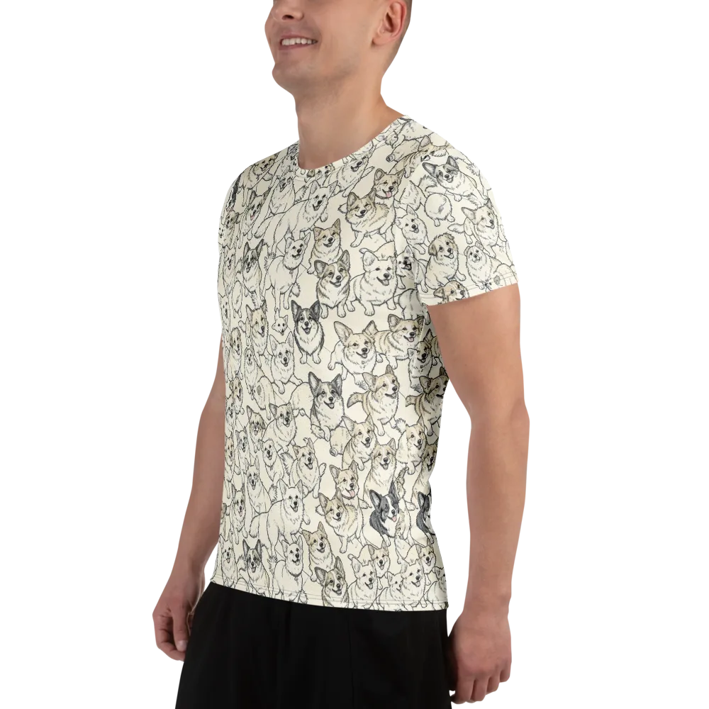 Corgi Chorus on Men's Athletic T-Shirt — Left