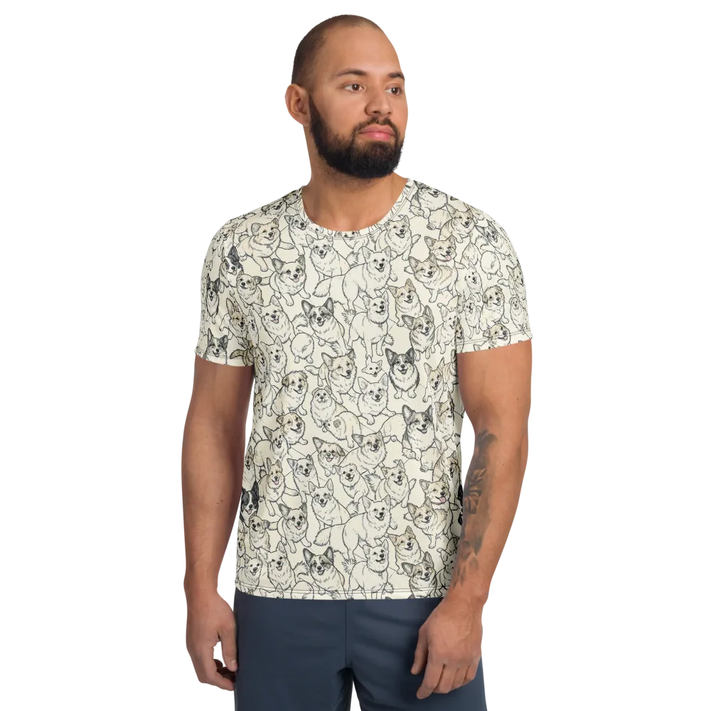 Corgi Chorus on Men's Athletic T-Shirt — Front