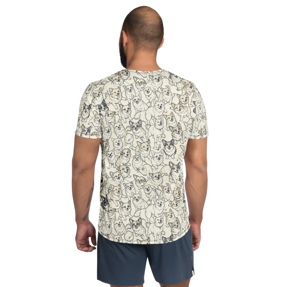 Corgi Chorus on Men's Athletic T-Shirt — Back