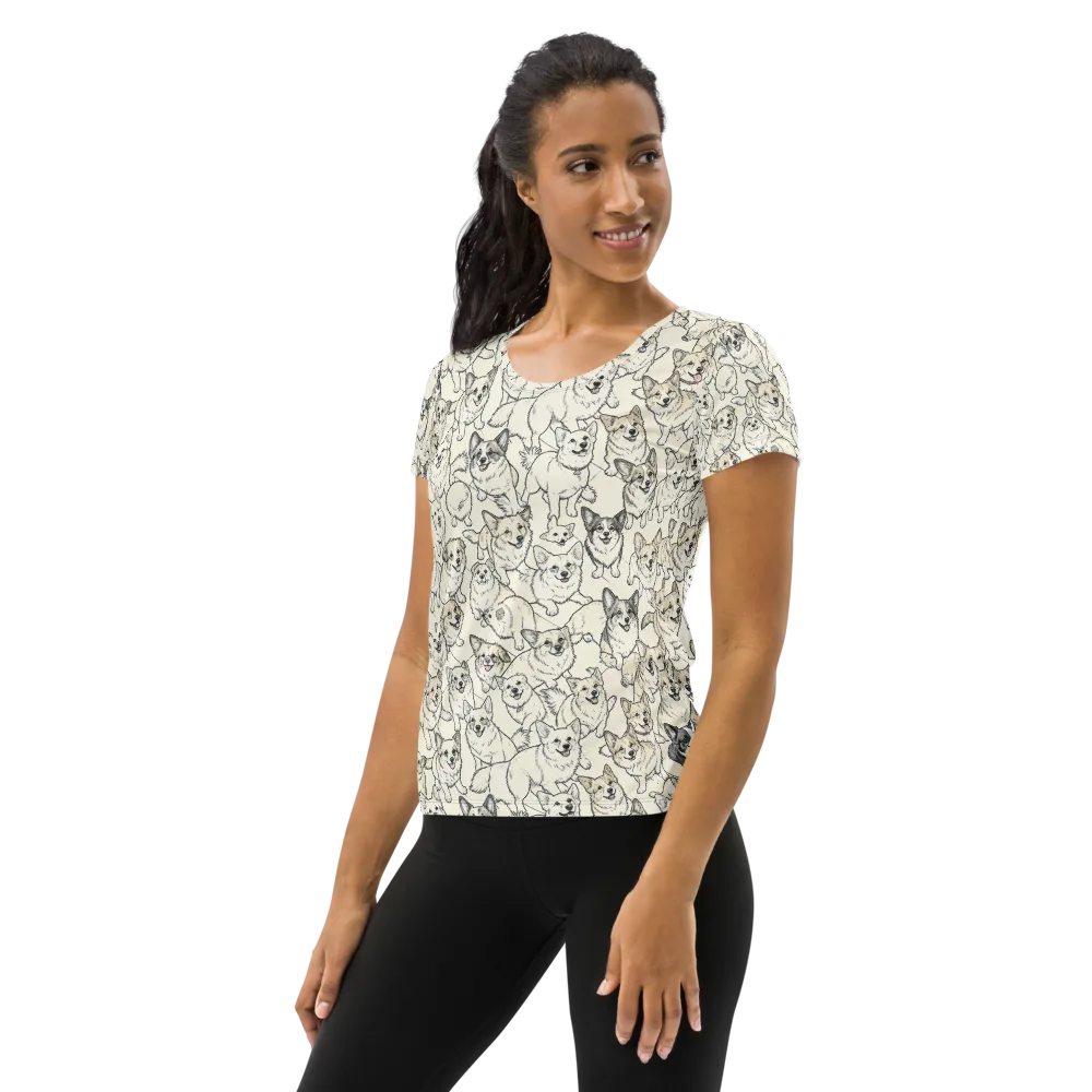 Corgi Chorus on Women's Athletic T-Shirt — Left