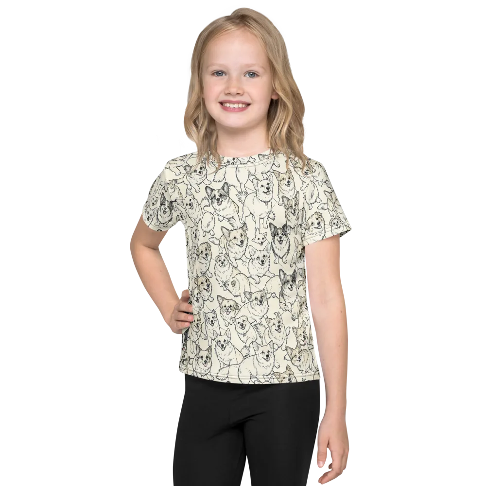 Corgi Chorus on Kids Crew Neck T-Shirt — Front
