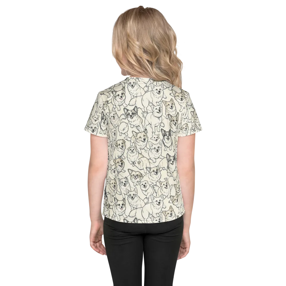 Corgi Chorus on Kids Crew Neck T-Shirt — Back