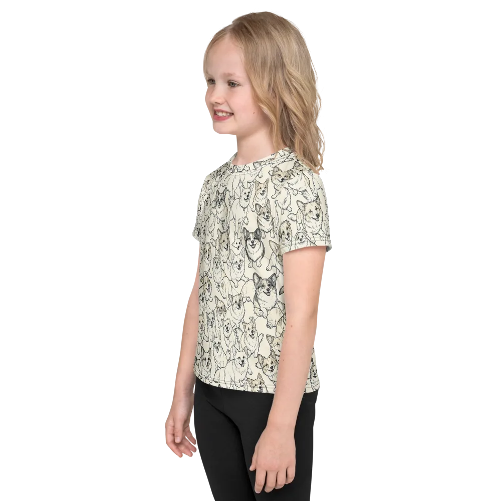 Corgi Chorus on Kids Crew Neck T-Shirt — Left