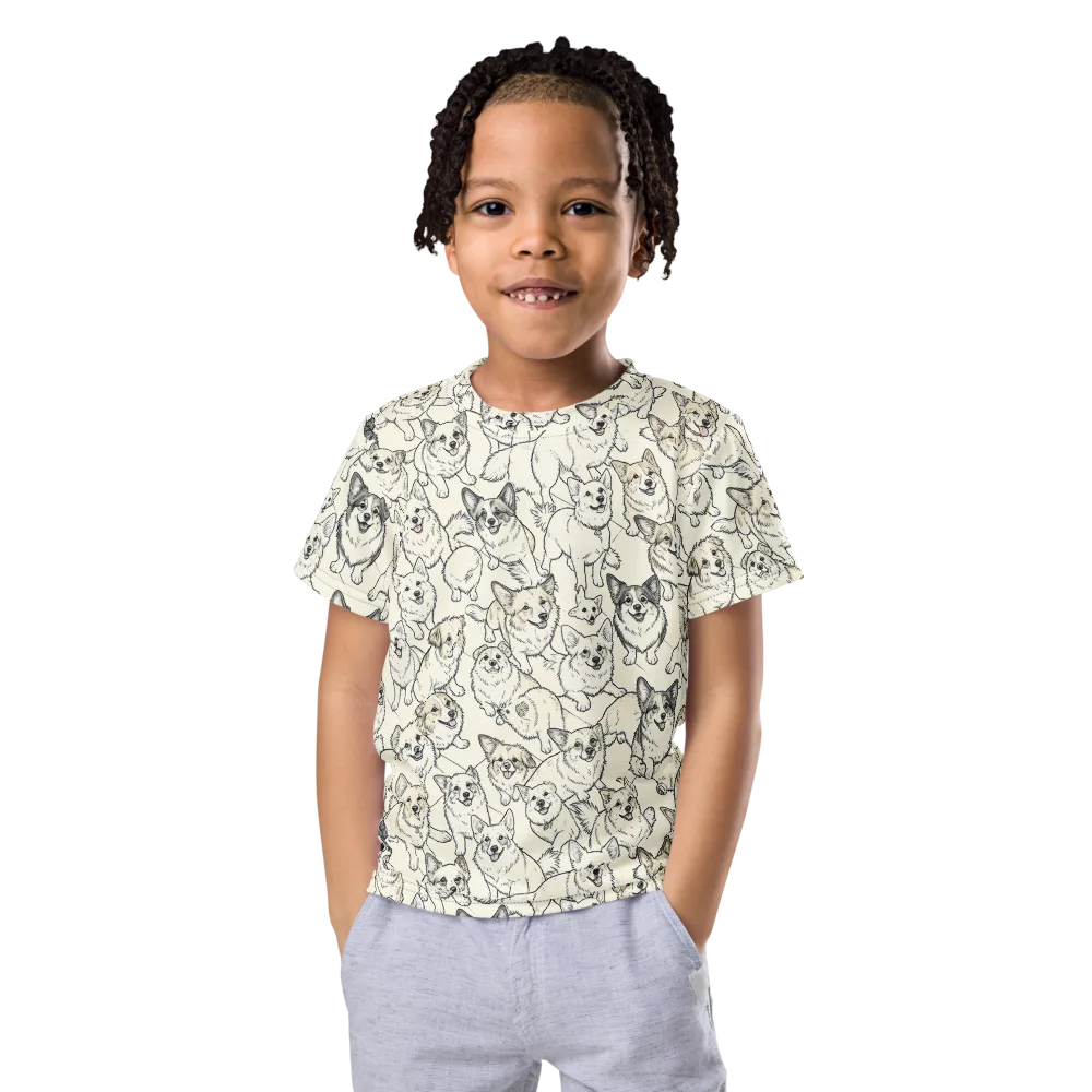 Corgi Chorus on Kids Crew Neck T-Shirt — Front