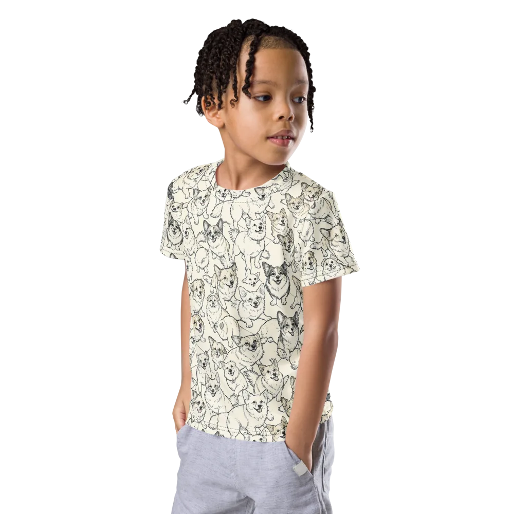 Corgi Chorus on Kids Crew Neck T-Shirt — Left Front