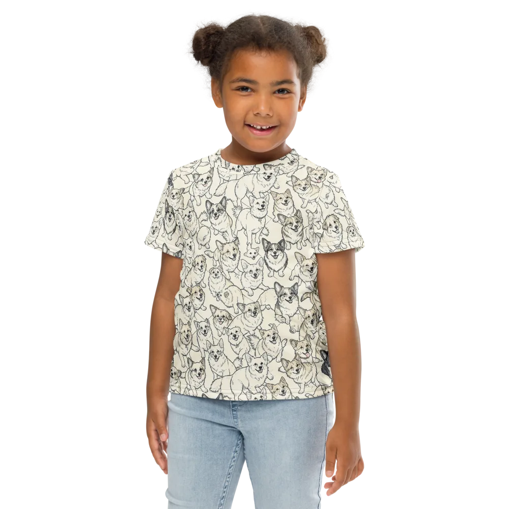 Corgi Chorus on Kids Crew Neck T-Shirt — Front