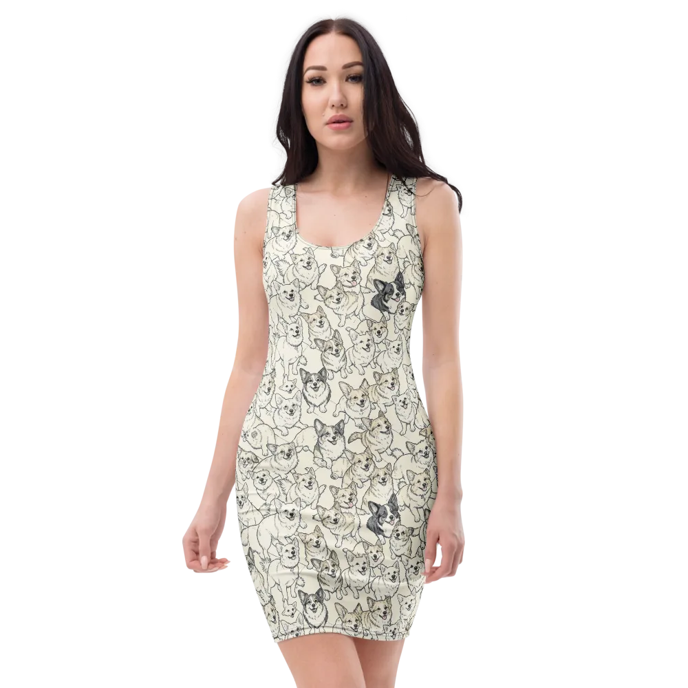 Corgi Chorus on Bodycon Dress — Front