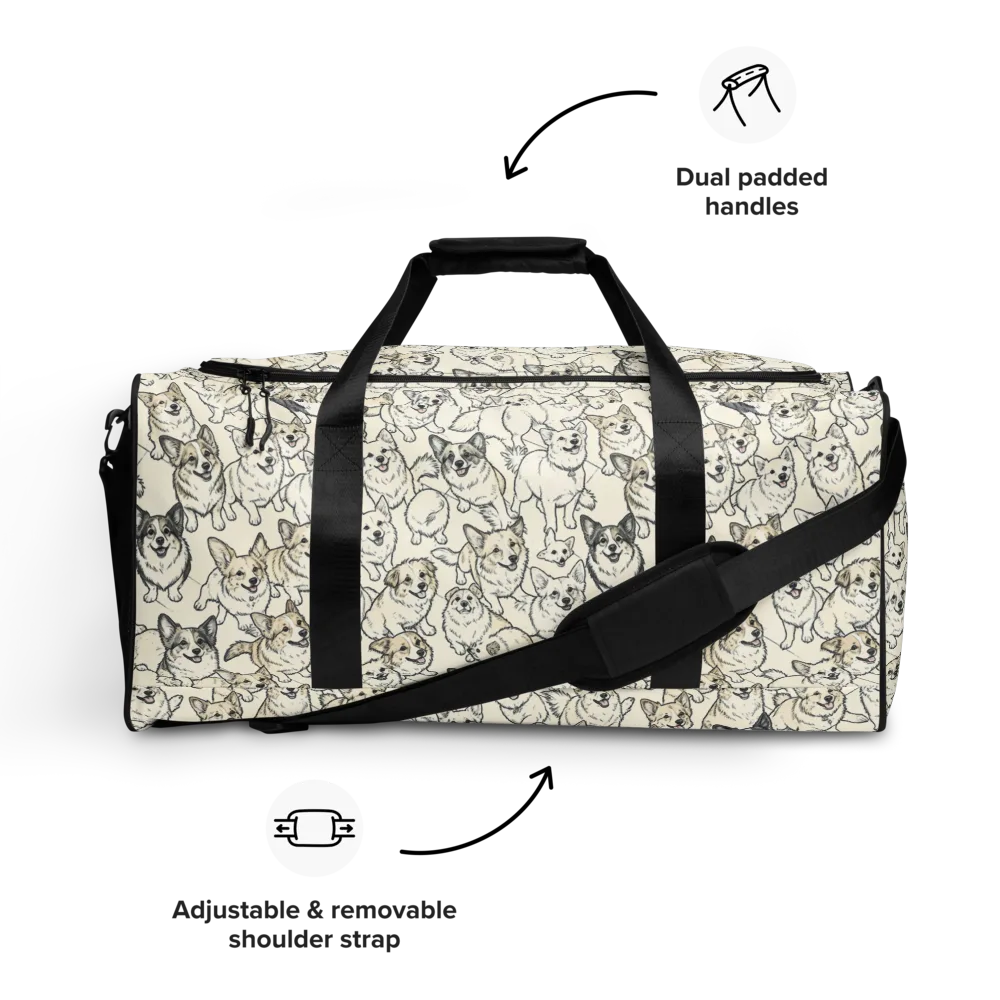 Corgi Chorus on Duffle Bag — Front