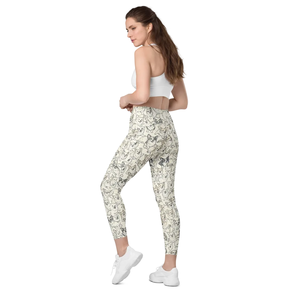 Corgi Chorus on Leggings with Pockets — Left Back