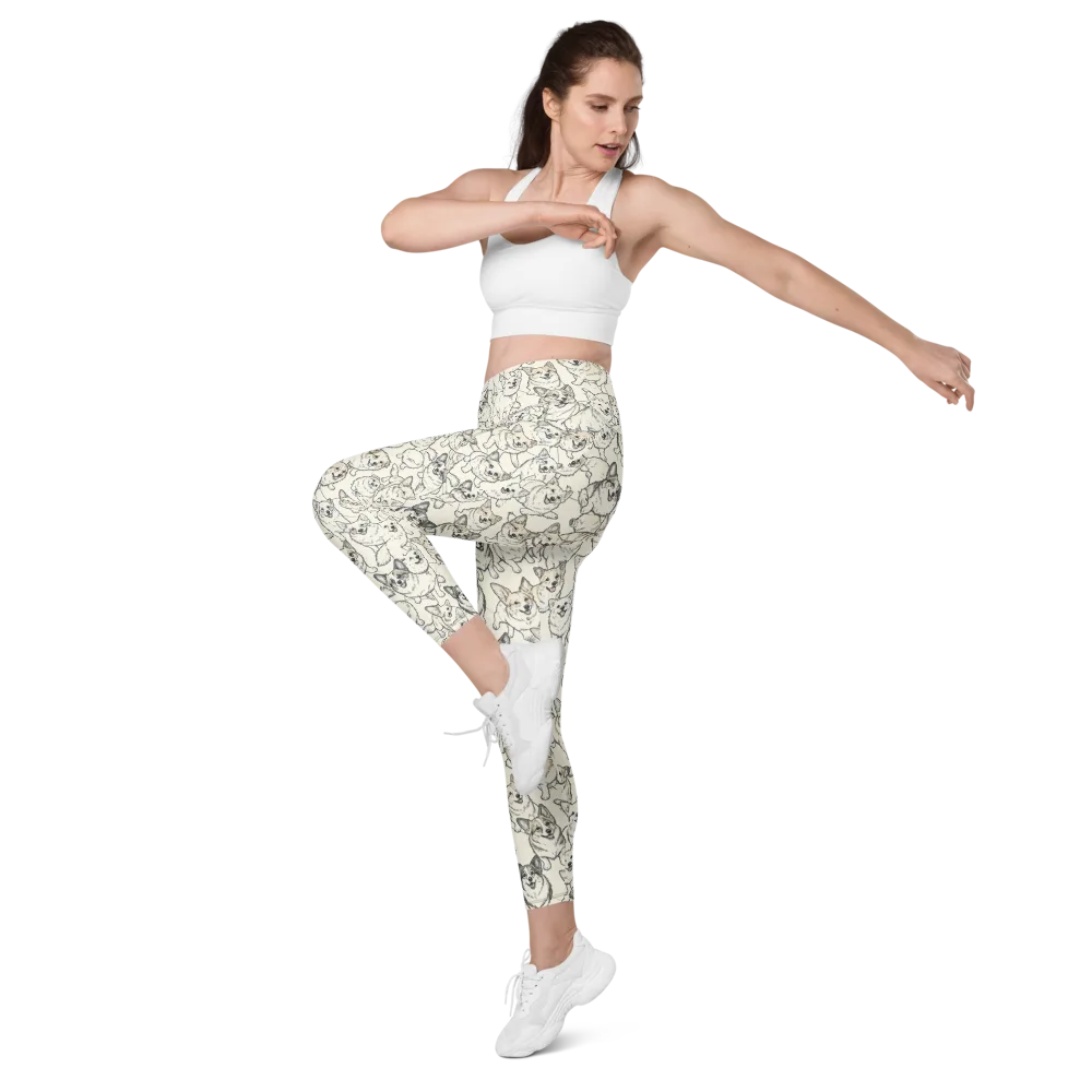 Corgi Chorus on Leggings with Pockets — Left Front