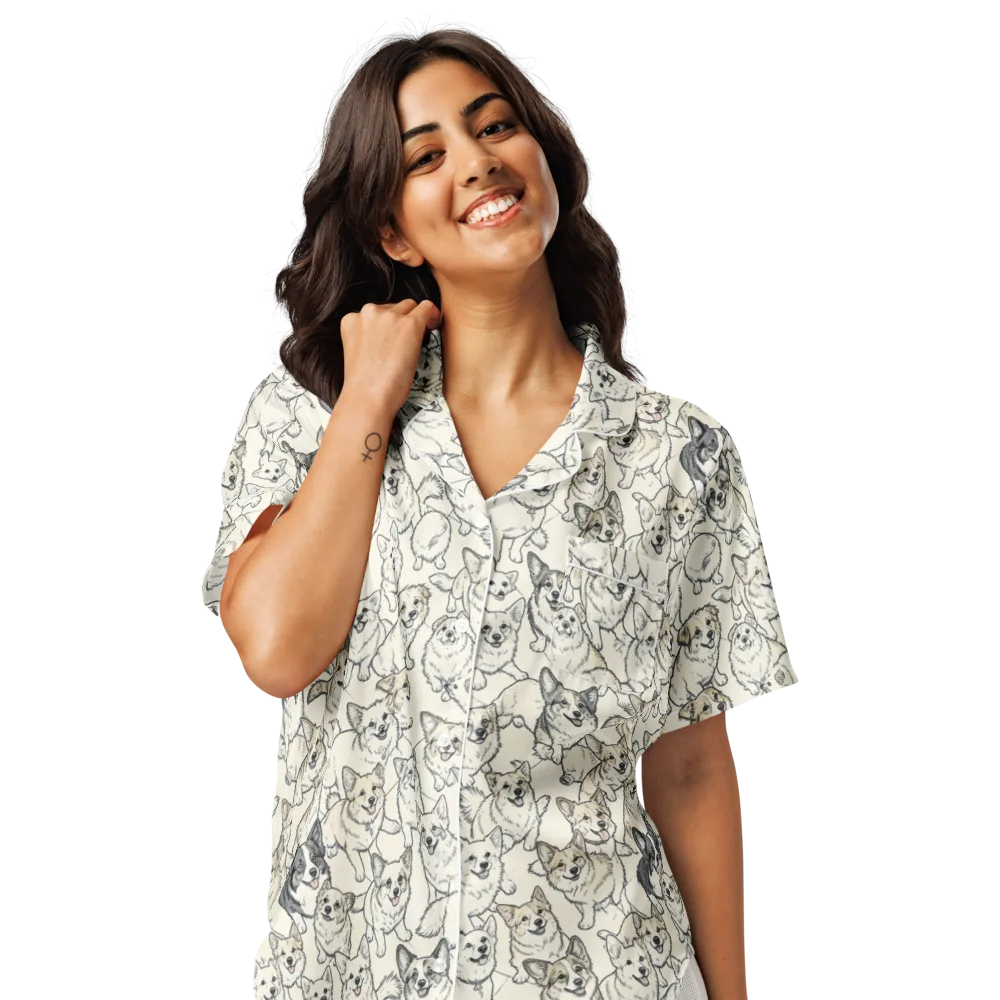 Corgi Chorus on Women's Short Sleeve Pajama Top — Front