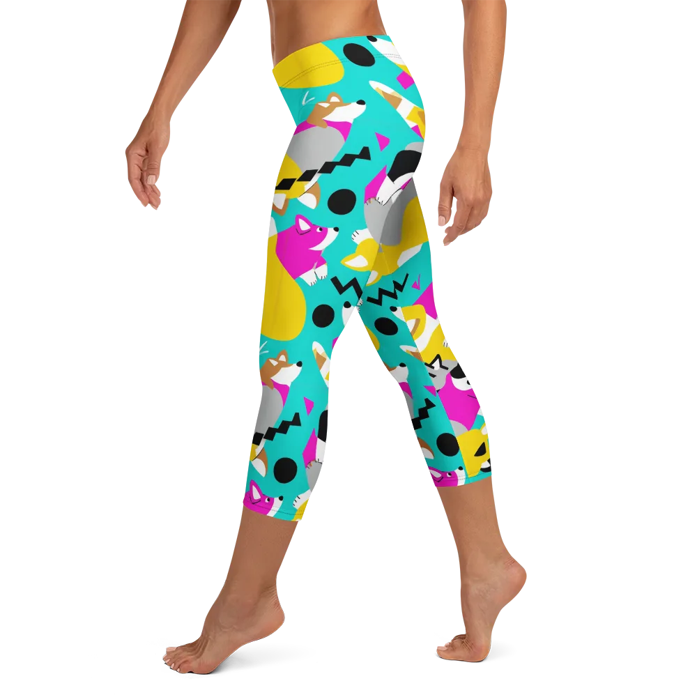 Neon Canine Parade on Capri Leggings — Left