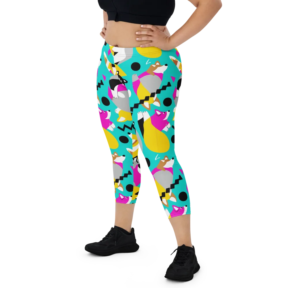 Neon Canine Parade on Capri Leggings — Front