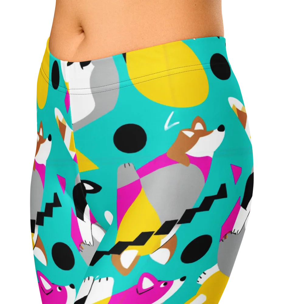 Neon Canine Parade on Capri Leggings — Zoomed-in