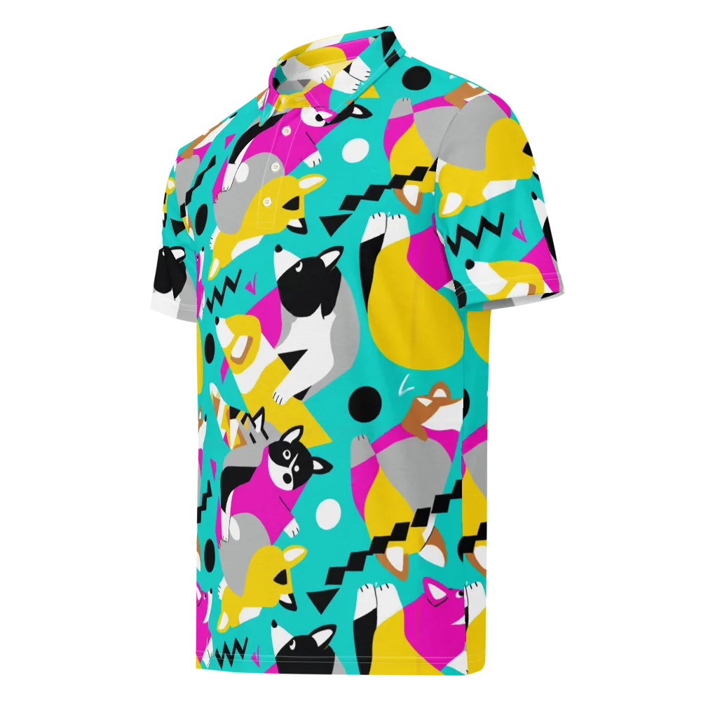 Neon Canine Parade on Men's Slim Fit Polo Shirt — Left Front