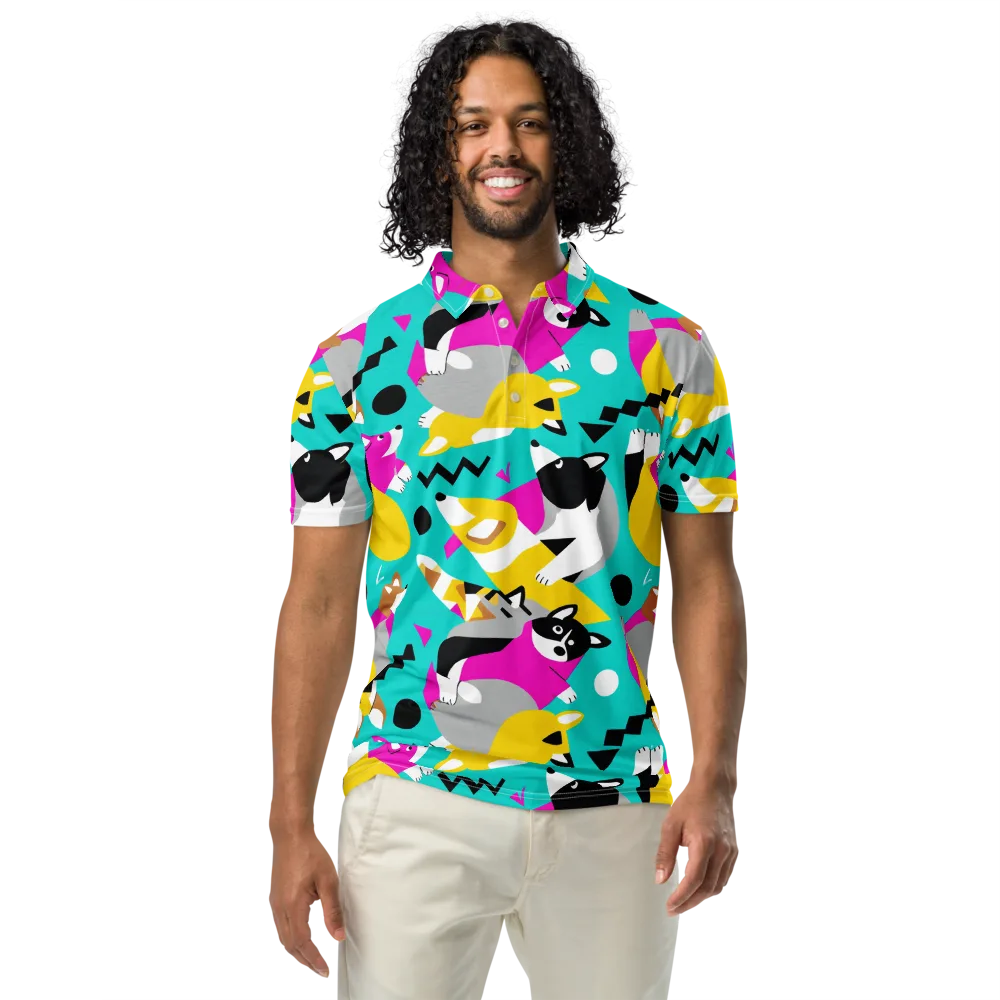 Neon Canine Parade on Men's Slim Fit Polo Shirt — Front