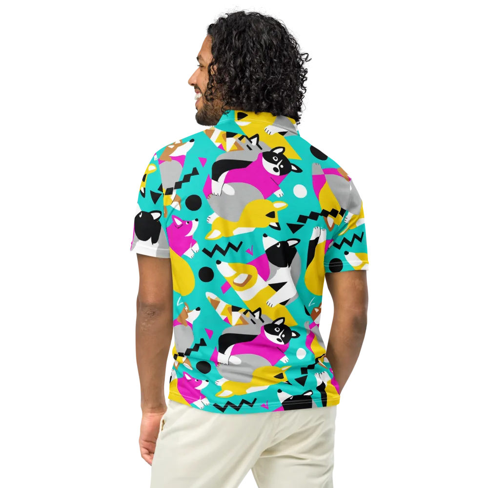 Neon Canine Parade on Men's Slim Fit Polo Shirt — Back