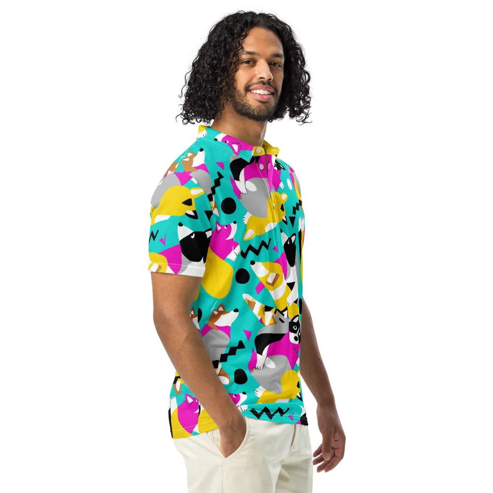 Neon Canine Parade on Men's Slim Fit Polo Shirt — Right Front