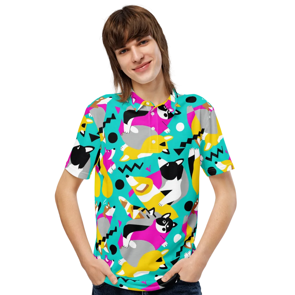Neon Canine Parade on Men's Slim Fit Polo Shirt — Front