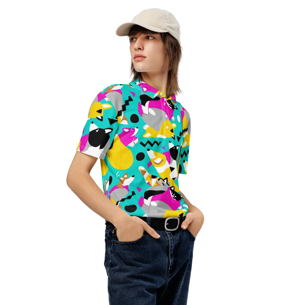 Neon Canine Parade on Men's Slim Fit Polo Shirt — Right Front