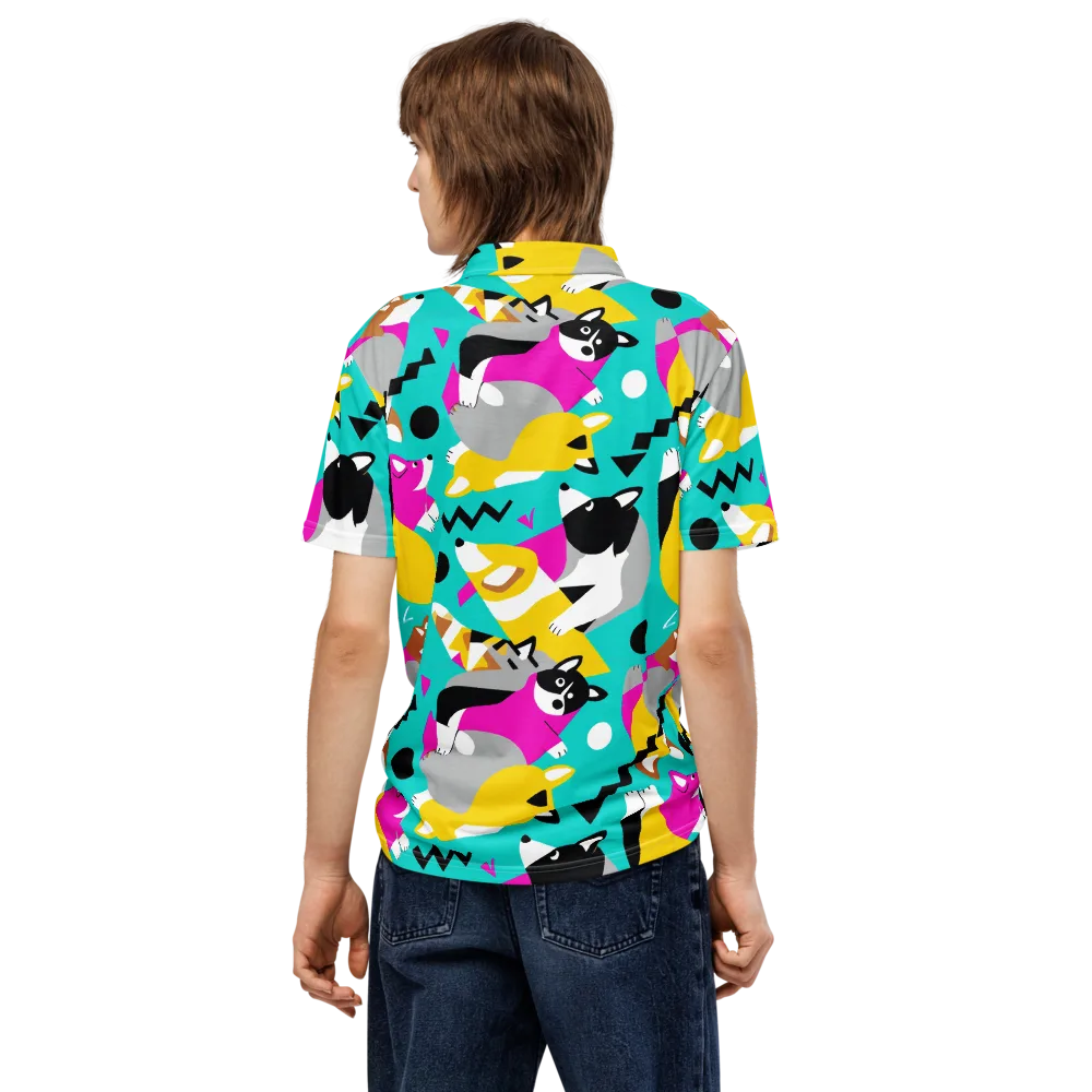 Neon Canine Parade on Men's Slim Fit Polo Shirt — Back