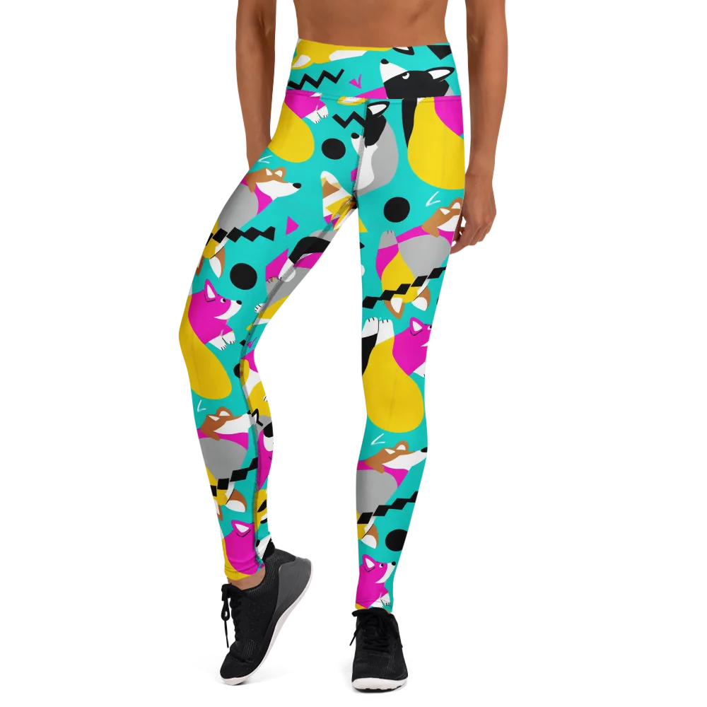 Neon Canine Parade on Yoga Leggings — Front