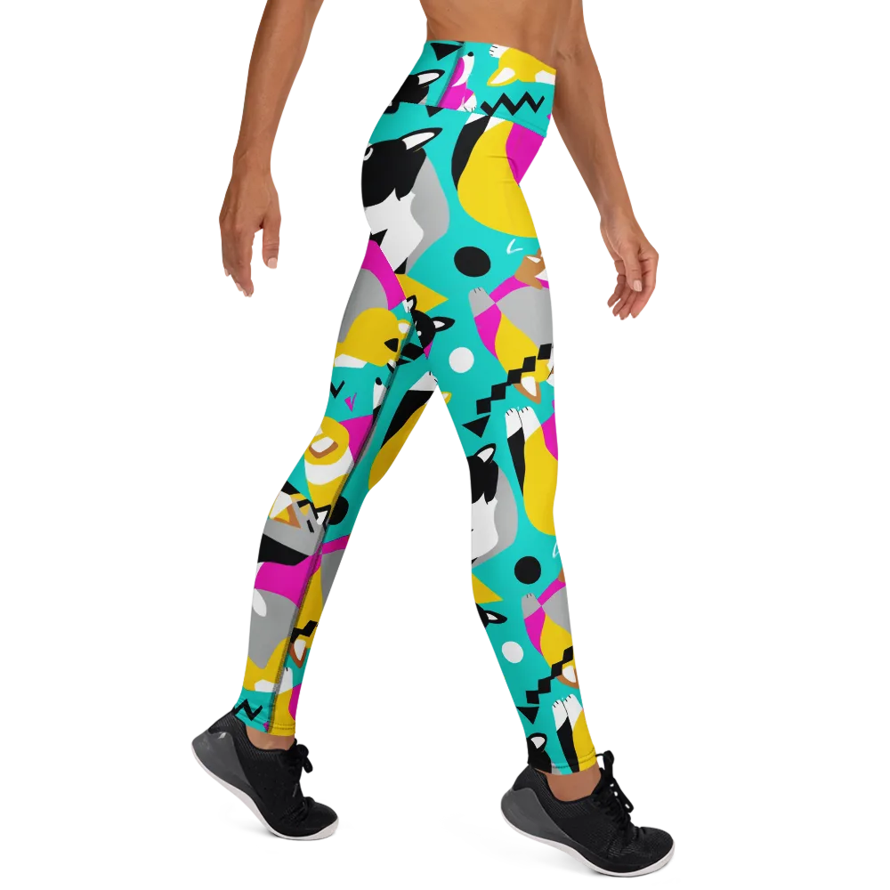 Neon Canine Parade on Yoga Leggings — Right
