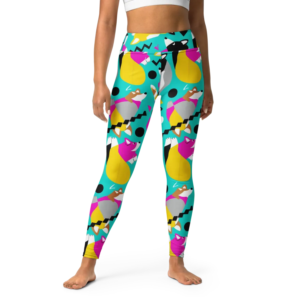 Neon Canine Parade on Yoga Leggings — Front