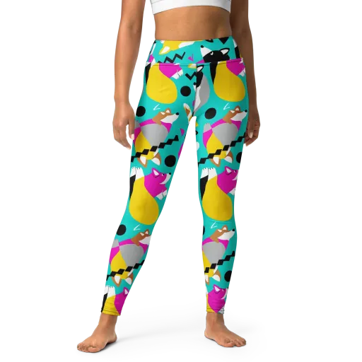 Neon Canine Parade on a Yoga Leggings