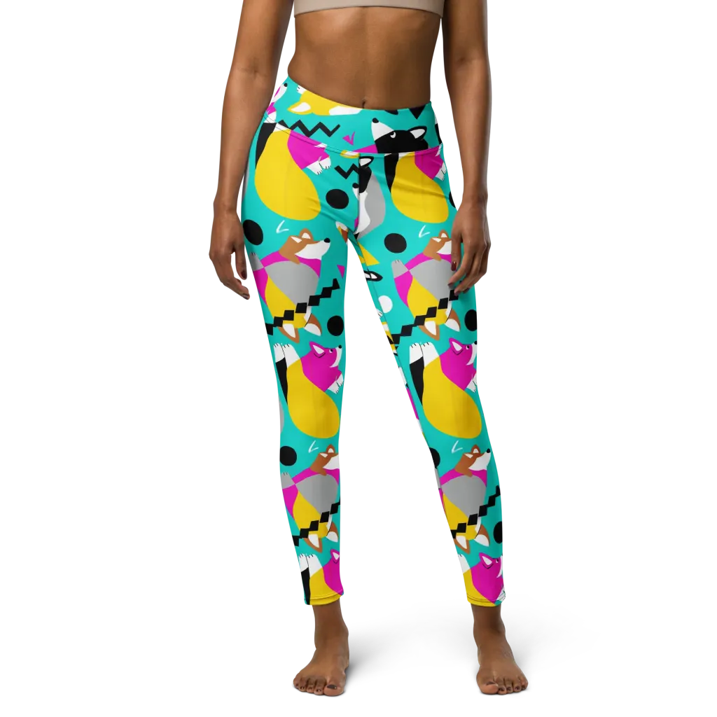 Neon Canine Parade on Yoga Leggings — Front