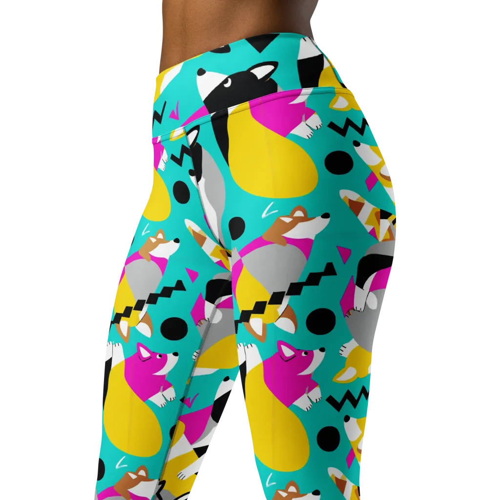 Neon Canine Parade on Yoga Leggings — Left Front