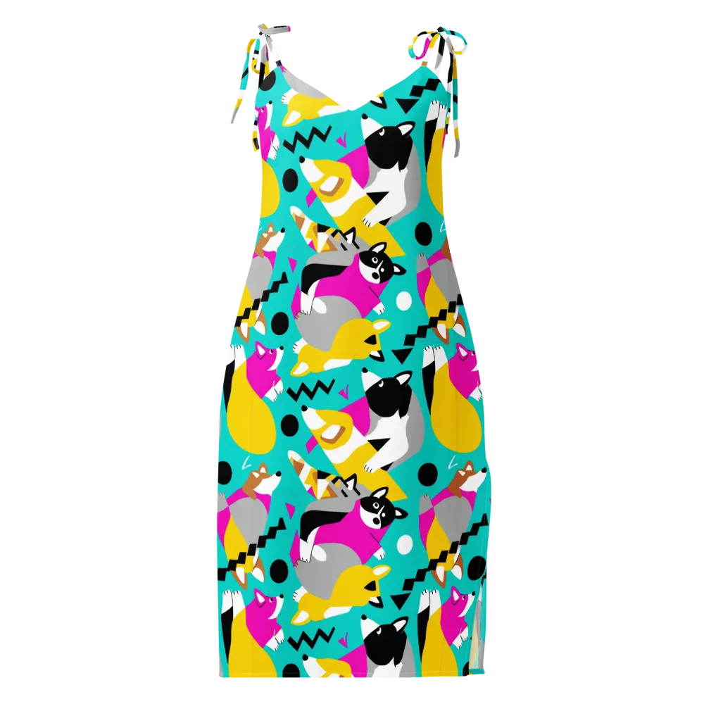 Neon Canine Parade on Slip Dress — Front