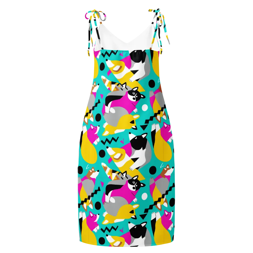 Neon Canine Parade on Slip Dress — Back
