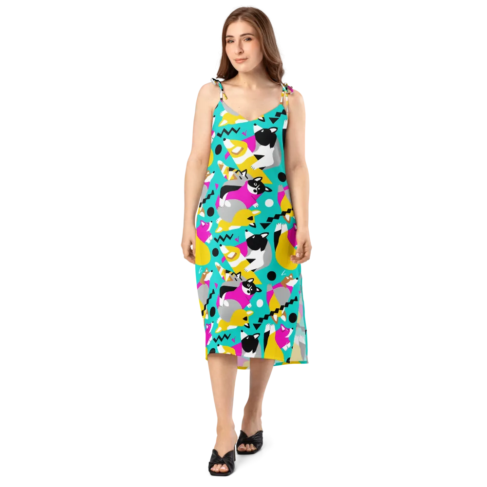 Neon Canine Parade on Slip Dress — Front