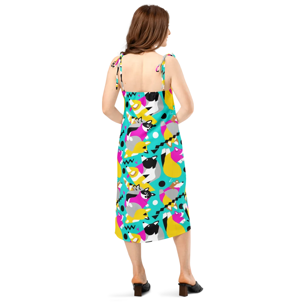 Neon Canine Parade on Slip Dress — Back