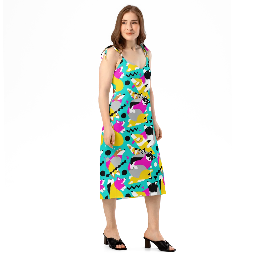Neon Canine Parade on Slip Dress — Right Front