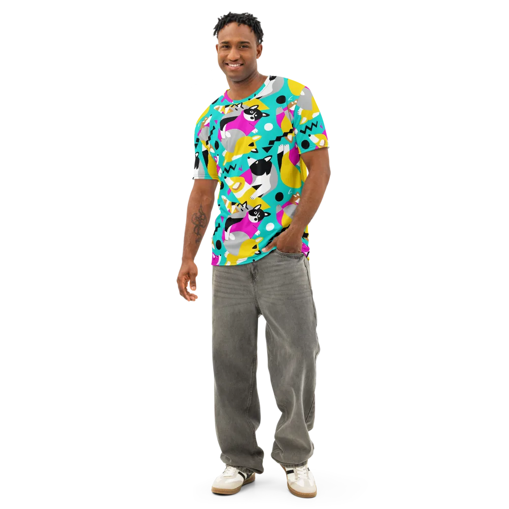 Neon Canine Parade on Men's Cotton Crew Neck T-Shirt — Front