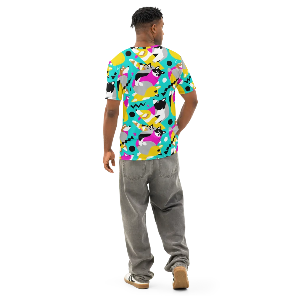 Neon Canine Parade on Men's Cotton Crew Neck T-Shirt — Back