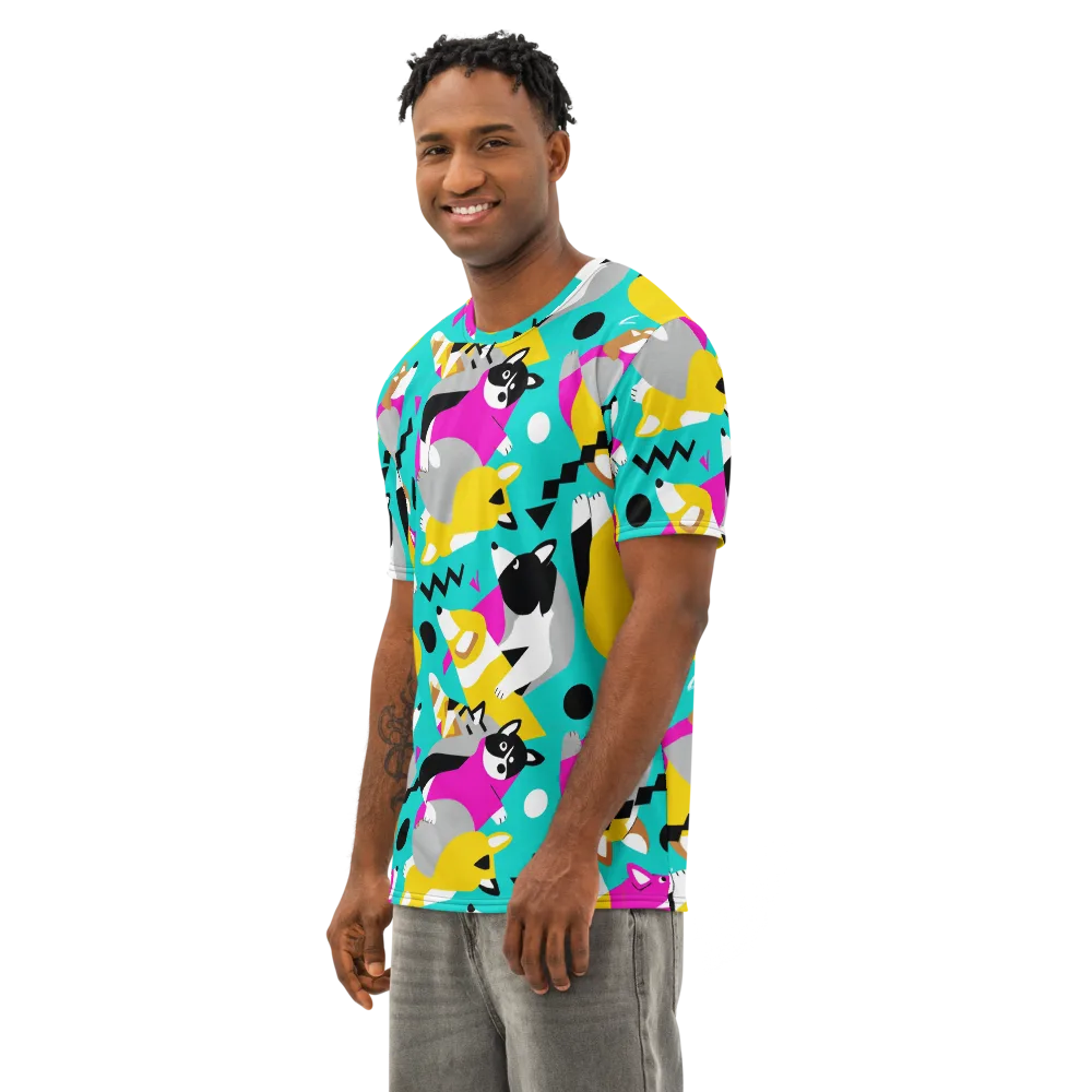 Neon Canine Parade on Men's Cotton Crew Neck T-Shirt — Left Front