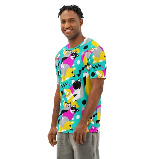 Neon Canine Parade on a Men's Cotton Crew Neck T-Shirt