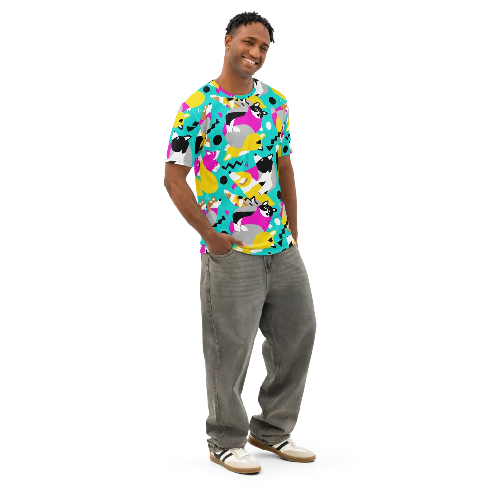 Neon Canine Parade on Men's Cotton Crew Neck T-Shirt — Right Front