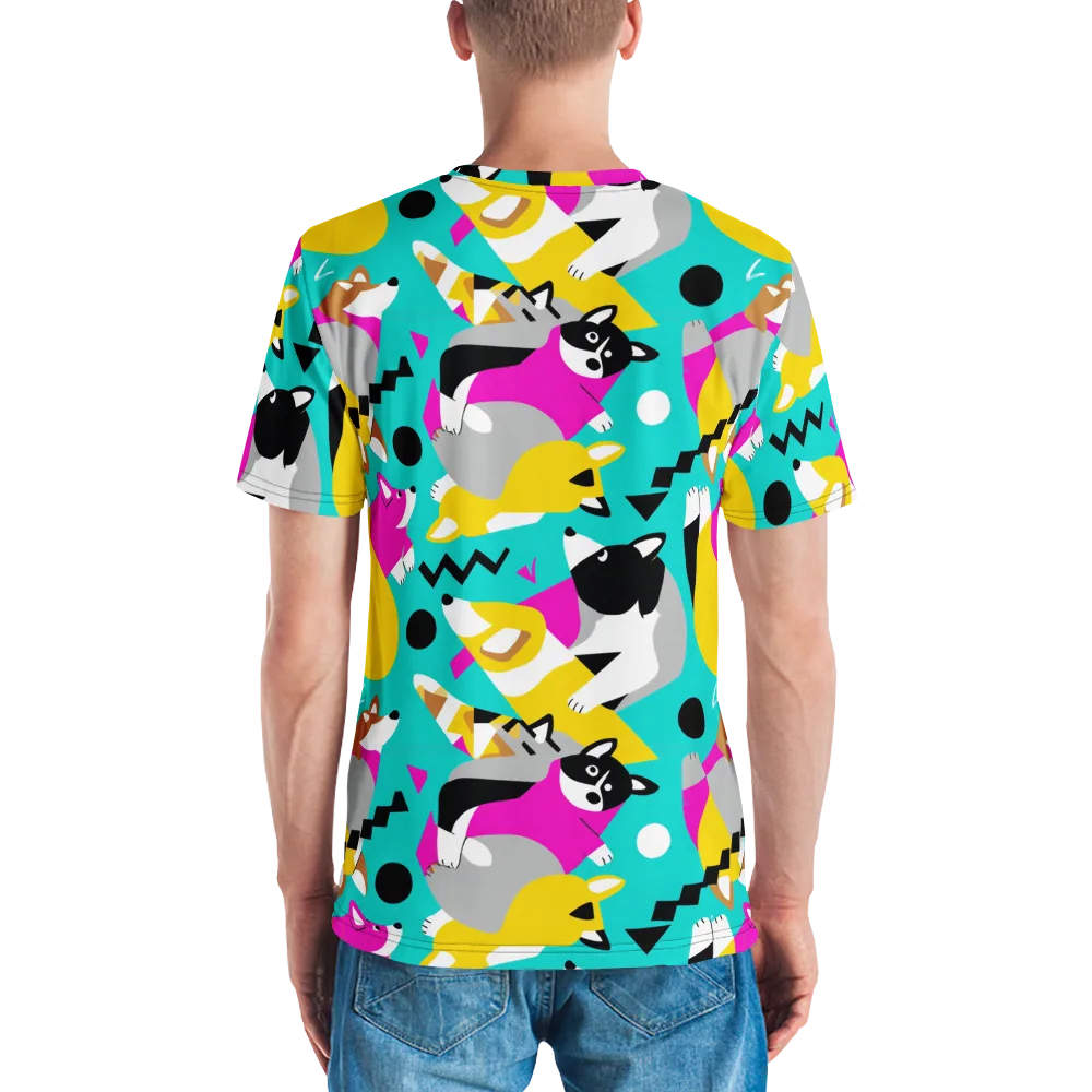 Neon Canine Parade on Men's Crew Neck T-Shirt — Back