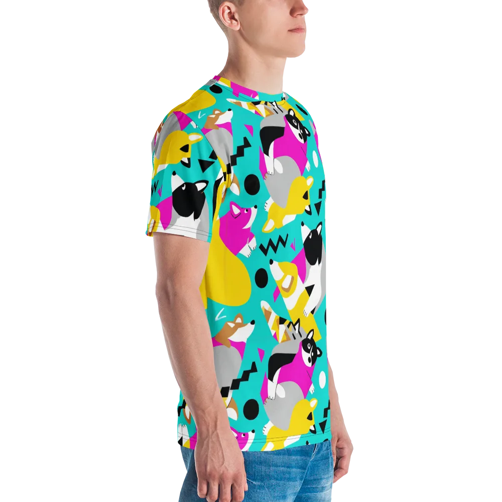Neon Canine Parade on Men's Crew Neck T-Shirt — Right