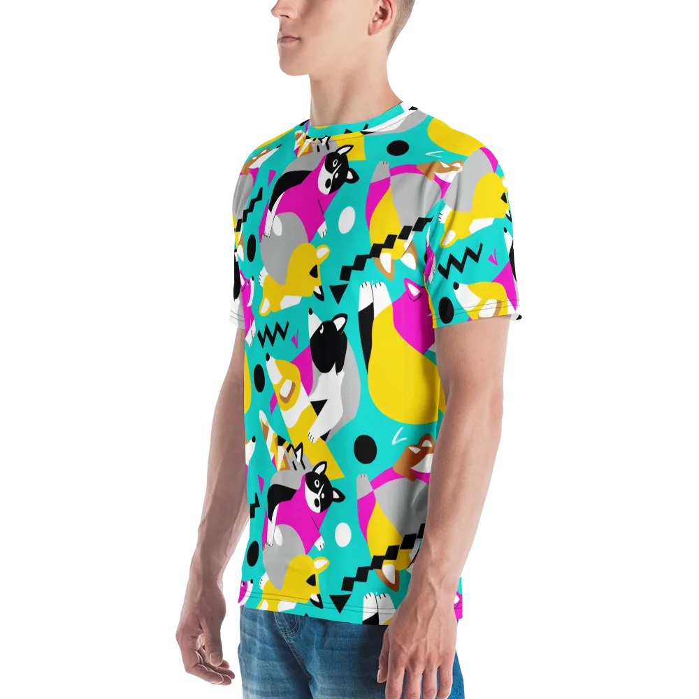 Neon Canine Parade on Men's Crew Neck T-Shirt — Left