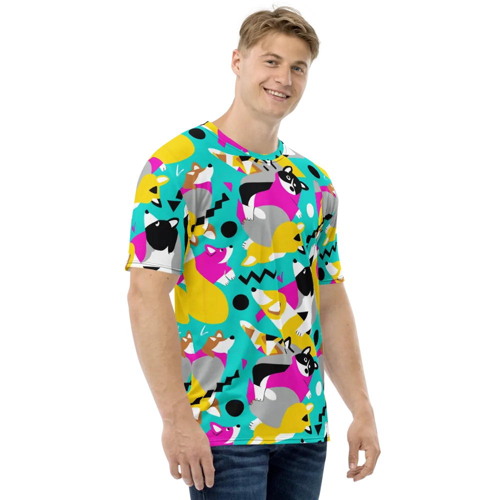 Neon Canine Parade on Men's Crew Neck T-Shirt — Right