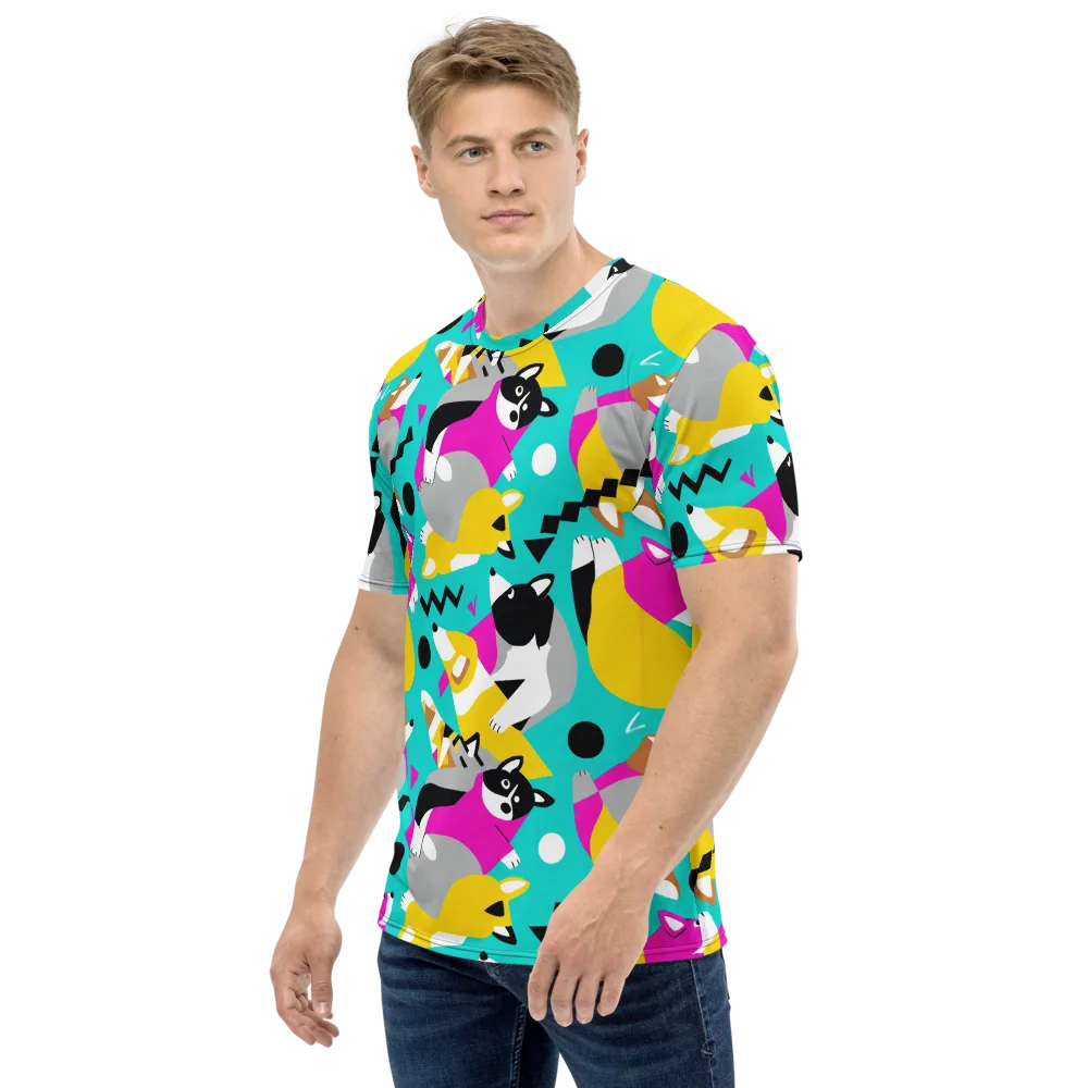 Neon Canine Parade on Men's Crew Neck T-Shirt — Left