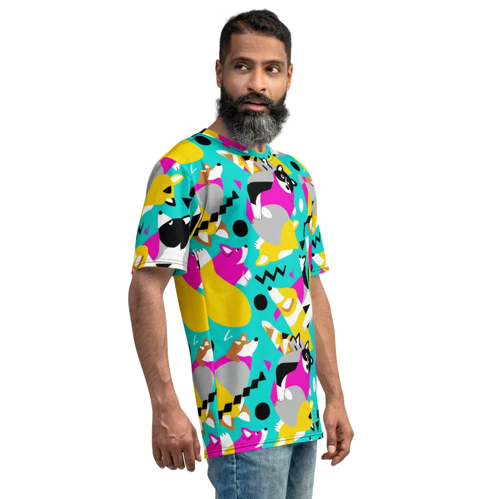 Neon Canine Parade on Men's Crew Neck T-Shirt — Right