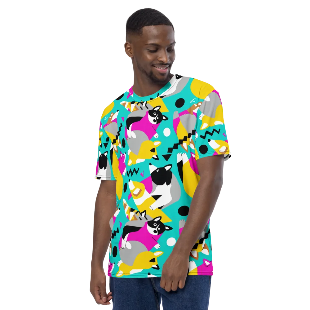 Neon Canine Parade on Men's Crew Neck T-Shirt — Left