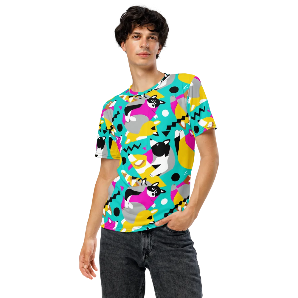 Neon Canine Parade on Men's Crew Neck T-Shirt — Front