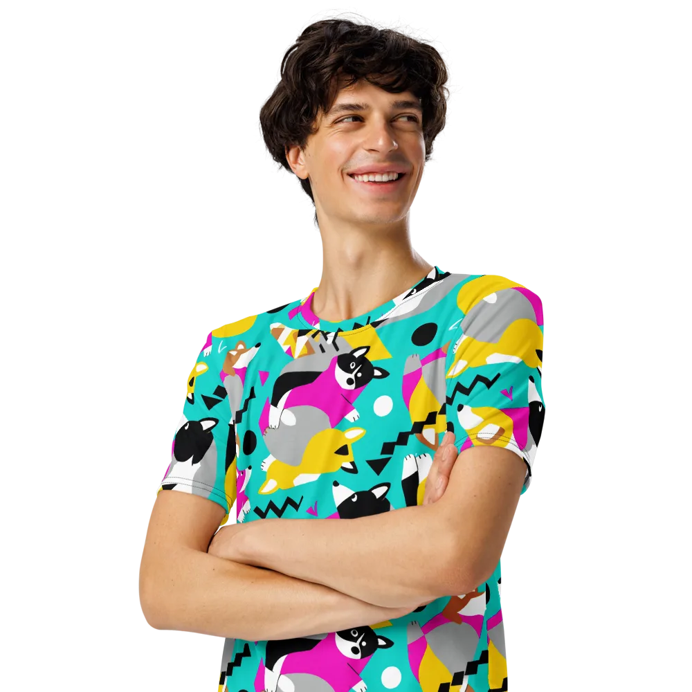 Neon Canine Parade on Men's Crew Neck T-Shirt — Left Front
